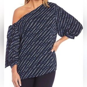 NEW M Slim Factor Investments Shibori One Shoulder 3/4 Sleeve Tie Top MSRP $70
J